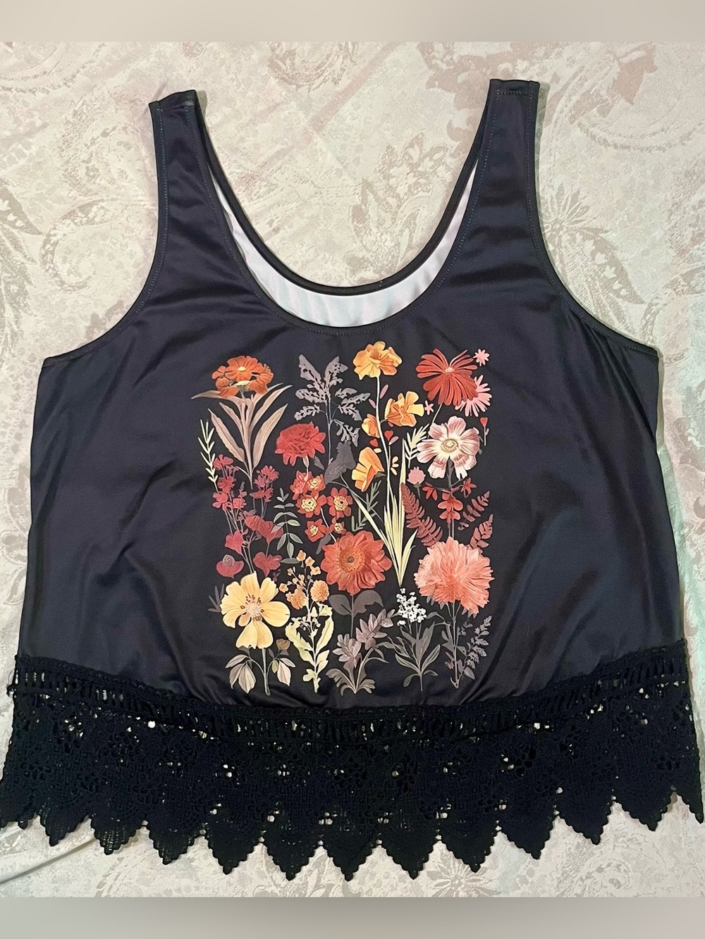 Floral Lace Trim Tank Top